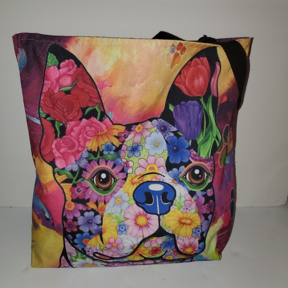 Colorful Floral Dog Print Tote Bag